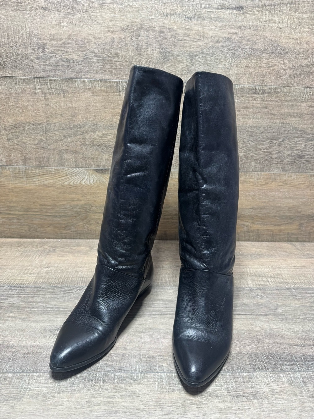 Nine West Black Leather Tall Pointed-Toe Women's Boots